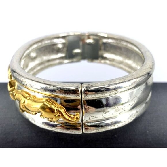 Jackie Collins Bracelet Silver Plated Panther Big Cat Puma Hinged Bangle 7" - Picture 4 of 9